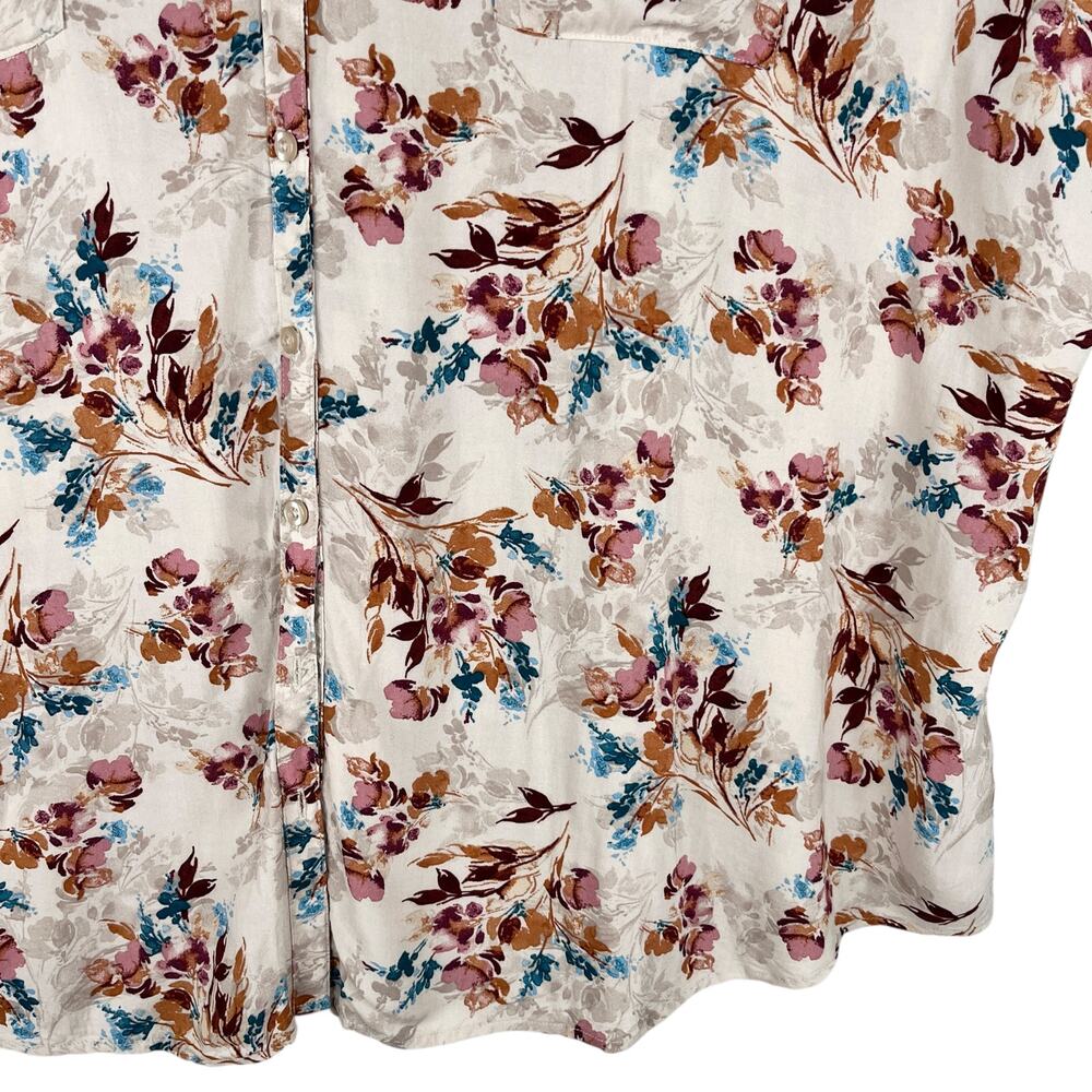 Torrid Floral Button Up Top Shirt 5 Wine Stretch 28 - Picture 5 of 14
